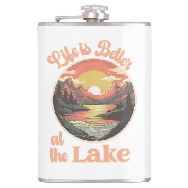 Sunset Life is Better At The Lake Flask (Front)