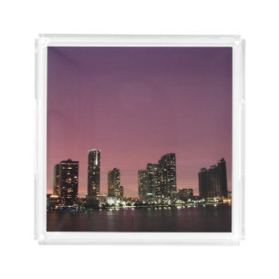 Sunset light over Miami after a storm Acrylic Tray