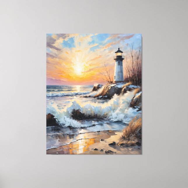 Sunset Lighthouse – Coastal Impressionist Seascape Canvas Print (Front)