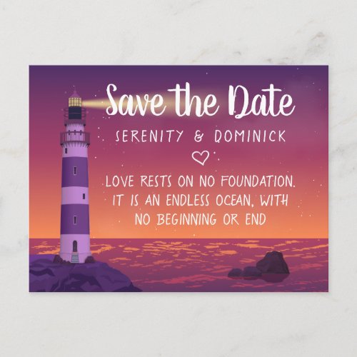 Sunset Lighthouse Nautical Wedding Save the Date Postcard