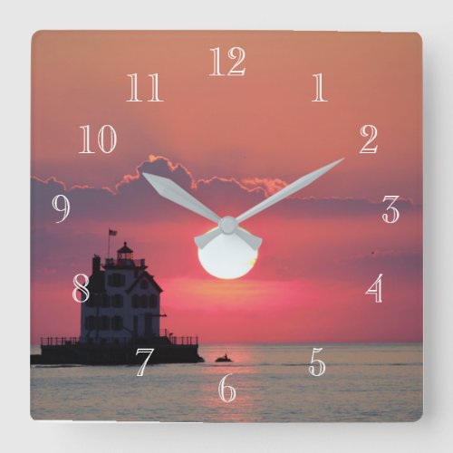 Sunset Lighthouse  Square Wall Clock