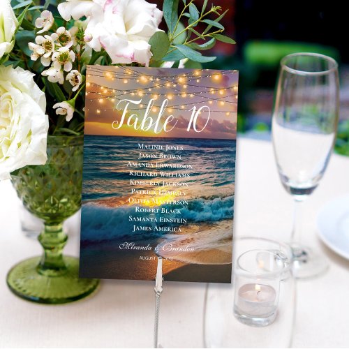 Sunset Lights Beach Seating Chart Table Card