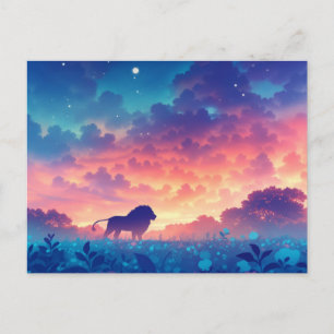 Sunset Lion Silhouette Indigo Forest Postcard