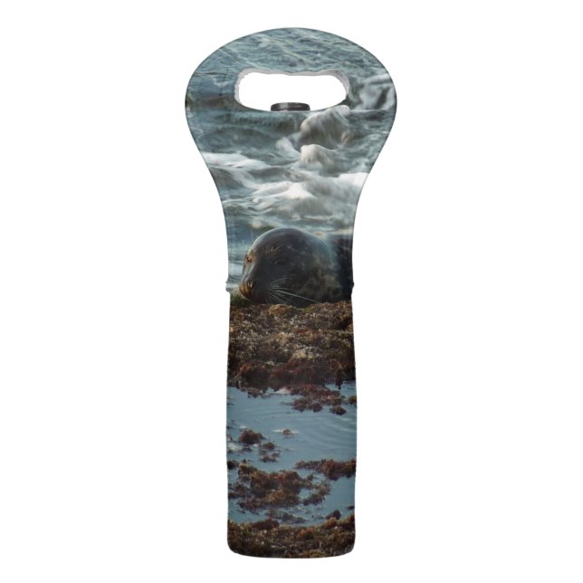 Sunset Lit Harbor Seal I at San Diego Wine Bag (Front)