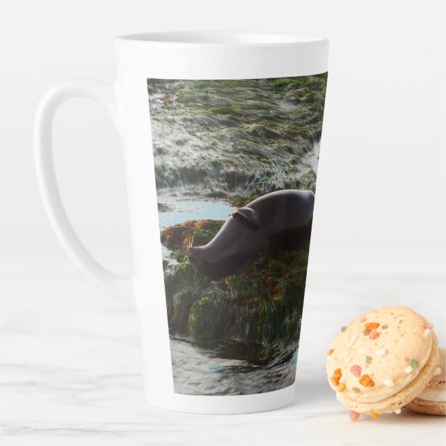 Sunset Lit Harbor Seal II at San Diego Latte Mug (In Situ)