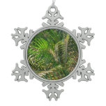 Sunset Lit Palm Fronds Snowflake Pewter Christmas Ornament