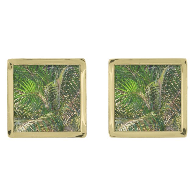 Sunset Lit Palm Fronds Tropical Cufflinks (Front)