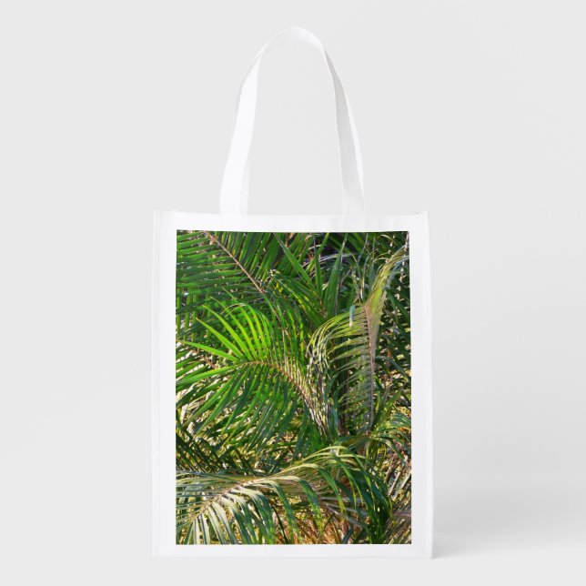 Sunset Lit Palm Fronds Tropical Grocery Bag (Front)