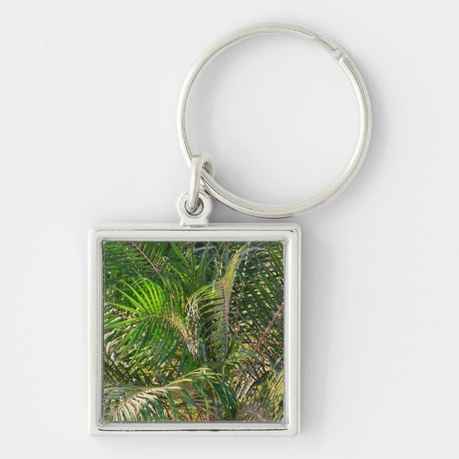 Sunset Lit Palm Fronds Tropical Keychain (Front)