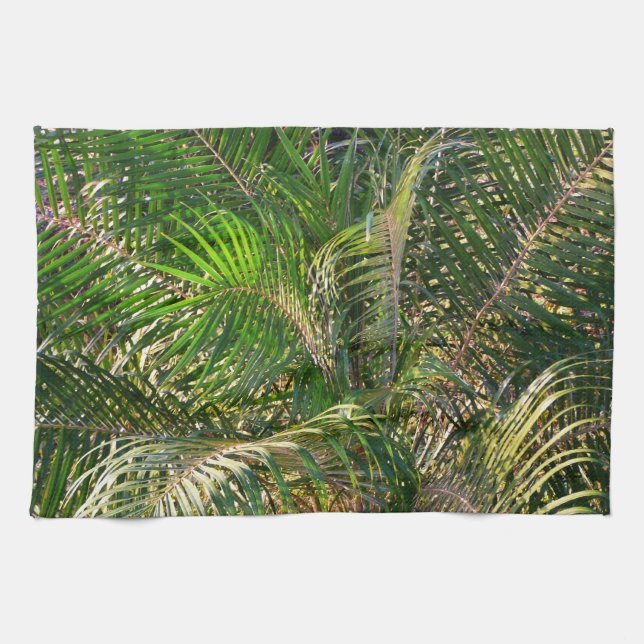 Sunset Lit Palm Fronds Tropical Kitchen Towel (Horizontal)