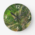 Sunset Lit Palm Fronds Tropical Round Clock