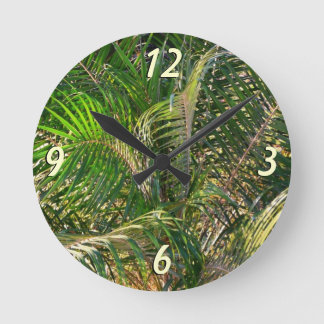Sunset Lit Palm Fronds Tropical Round Clock