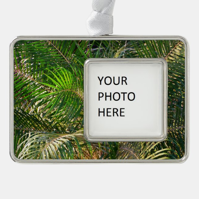 Sunset Lit Palm Fronds Tropical Silver Plated Framed Ornament (Front)