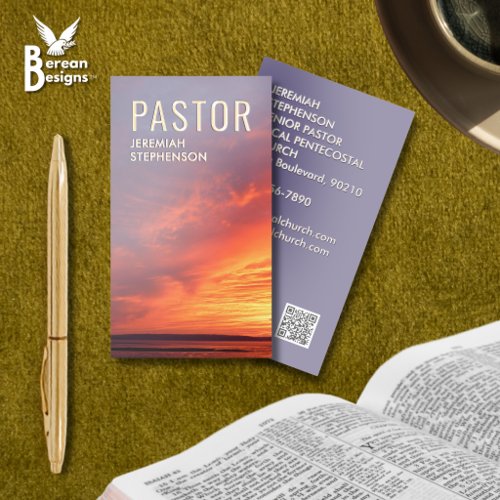 Sunset Logo QR Code PASTOR Gold Foil Spot Gloss Business Cards