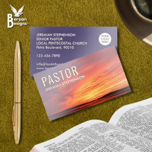 Sunset Logo QR Code PASTOR Gold Foil Spot Gloss Business Cards