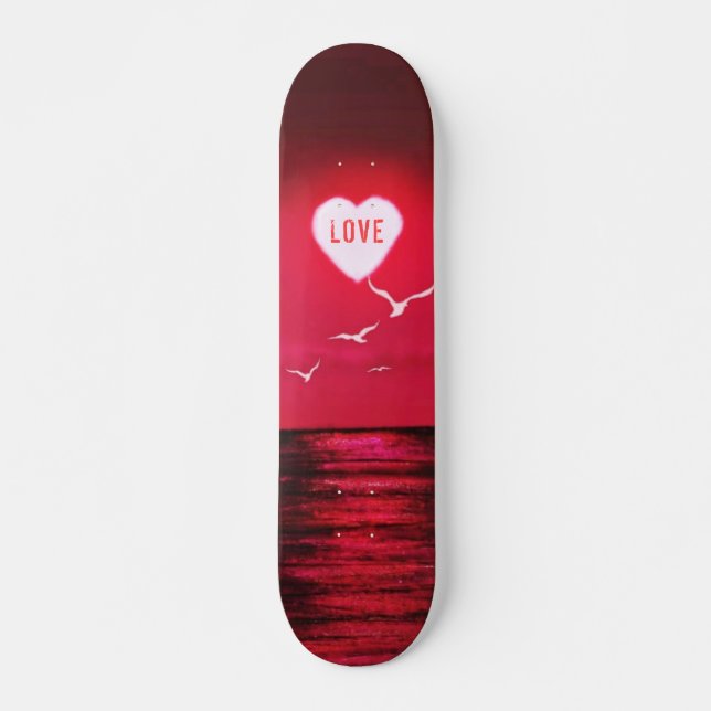 Sunset Love - Romantic - Black Red - Customizable Skateboard (Front)