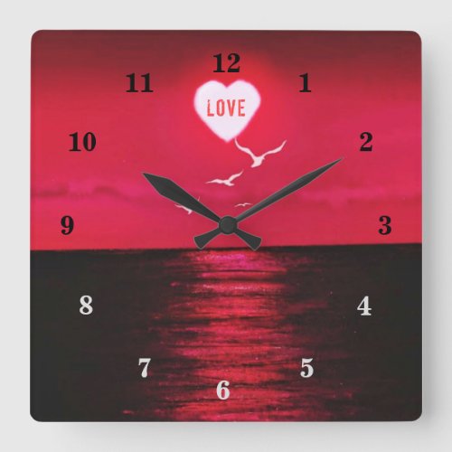 Sunset Love _ Romantic _ Black Red _ Personalized Square Wall Clock