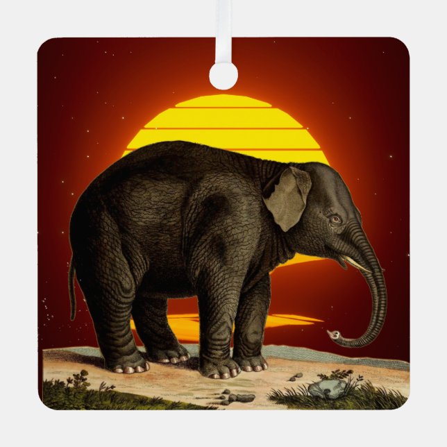 Sunset Magnificant African Elephant Metal Ornament (Front)