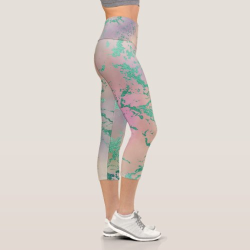 Sunset Marble  Cantaloupe Cassis and Neo Mint Capri Leggings