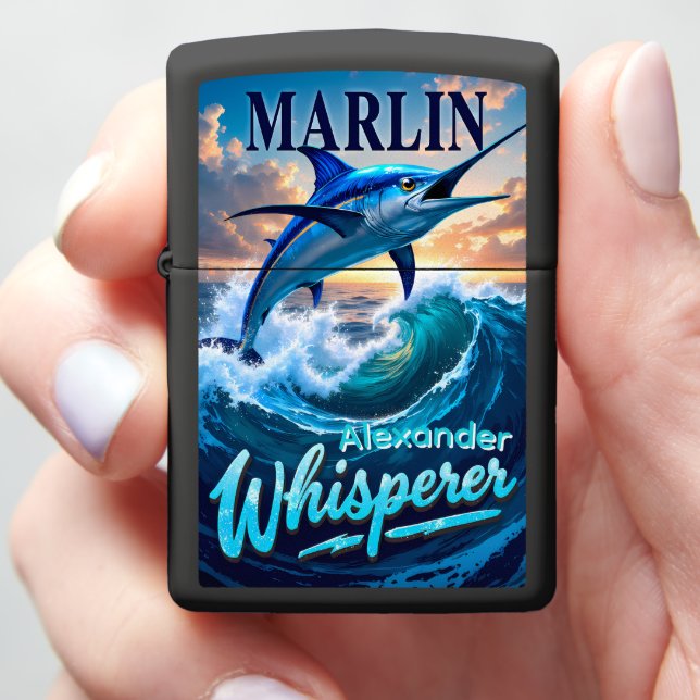 Sunset Marlin Personalized Ocean Game Zippo Lighter (In Hand)