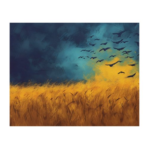 Sunset Meadow Birds Wood Wall Art