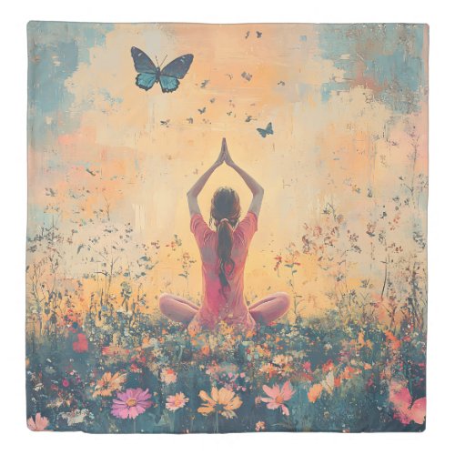 Sunset Meadow Meditation with Butterflies (1) Duvet Cover