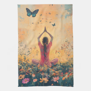 Sunset Meadow Meditation with Butterflies (1) Kitchen Towel