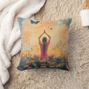 Sunset Meadow Meditation with Butterflies (1) Throw Pillow
