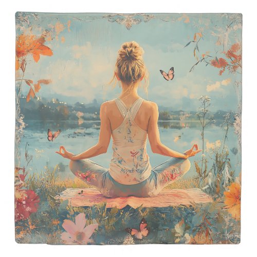 Sunset Meadow Meditation with Butterflies (2) Duvet Cover