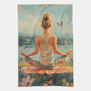 Sunset Meadow Meditation with Butterflies (2) Kitchen Towel