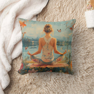 Sunset Meadow Meditation with Butterflies (2) Throw Pillow