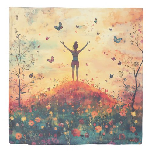 Sunset Meadow Meditation with Butterflies (4) Duvet Cover