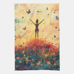 Sunset Meadow Meditation with Butterflies (4) Kitchen Towel