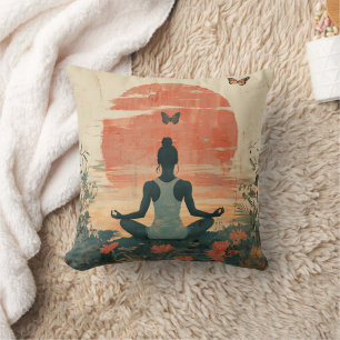 Sunset Meadow Meditation with Butterflies (5) Throw Pillow