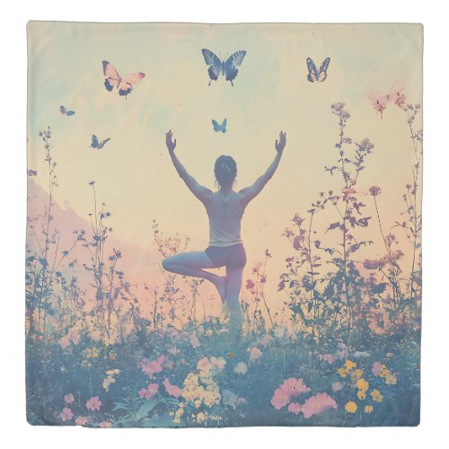 Sunset Meadow Meditation with Butterflies (6) Duvet Cover