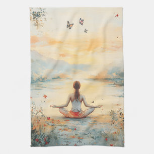 Sunset Meadow Meditation with Butterflies (6) Kitchen Towel