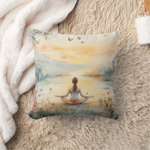 Sunset Meadow Meditation with Butterflies (6) Throw Pillow