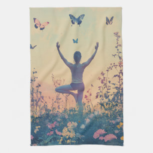 Sunset Meadow Meditation with Butterflies (7) Kitchen Towel