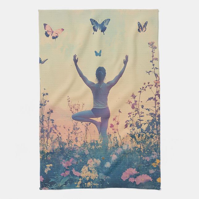 Sunset Meadow Meditation with Butterflies (7) Kitchen Towel (Vertical)
