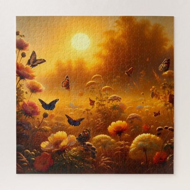 Sunset Meadow with Vibrant Flowers and Butterflies Jigsaw Puzzle (Vertical)