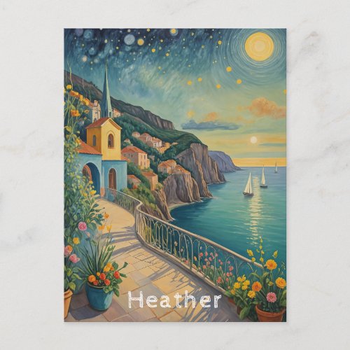 Sunset Mediterranean Village Postcard