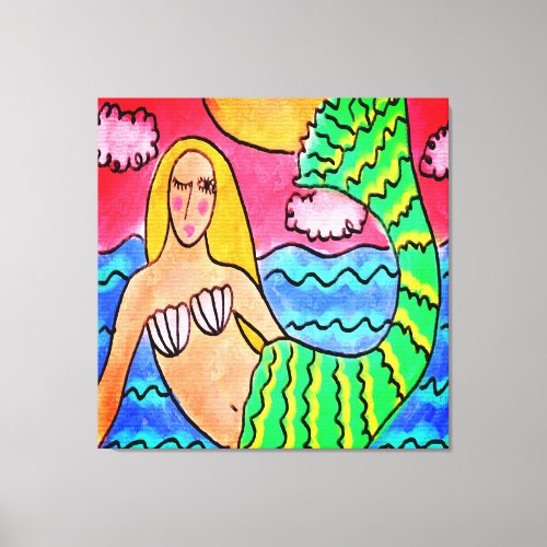 Sunset Mermaid Abstract Digital Painting Canvas Print
