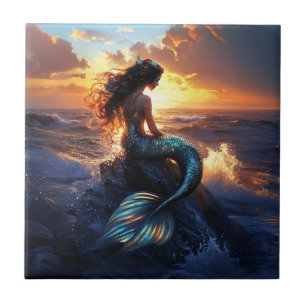 Sunset Mermaid Ceramic Tile