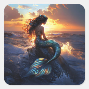 Sunset Mermaid Square Sticker