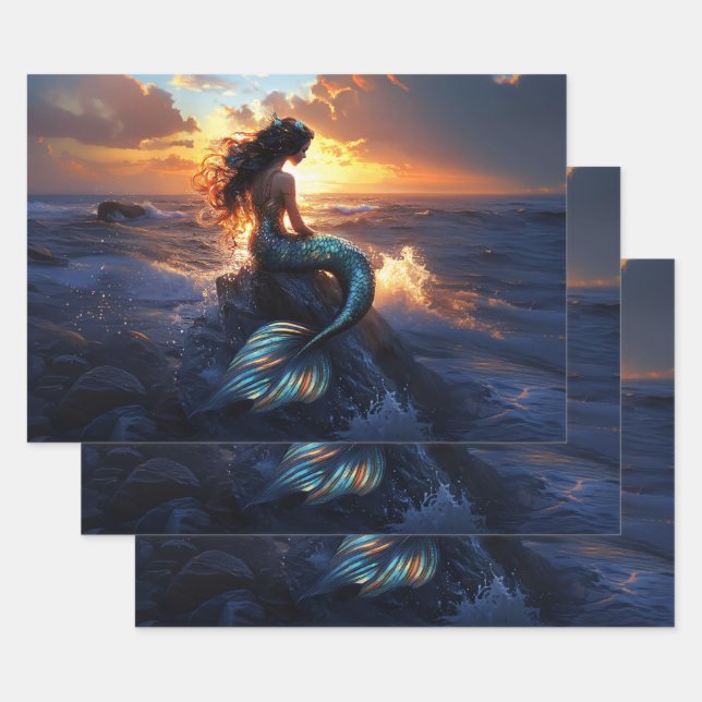 Sunset Mermaid Wrapping Paper Sheets (Set)
