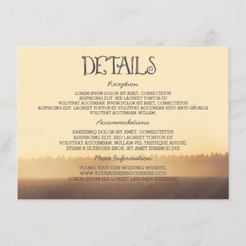 Sunset Misty Evening Wedding Guest Information Enclosure Card