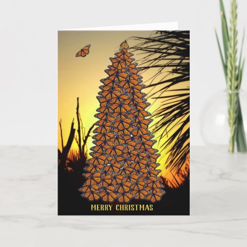 Sunset Monarch Butterflies Christmas Tree Holiday Card