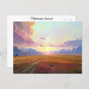 Sunset Montana Big Sky Sunset Painting Foothills Postcard