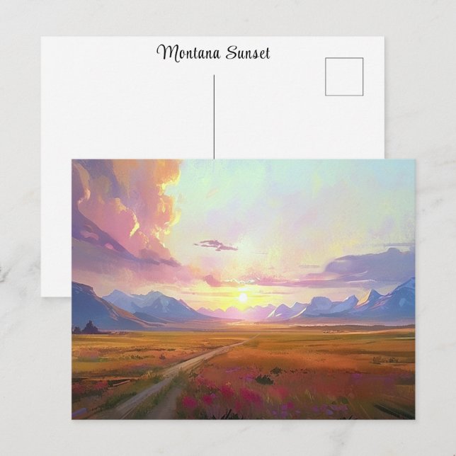 Sunset Montana Big Sky Sunset Painting Foothills  Postcard (Front/Back)