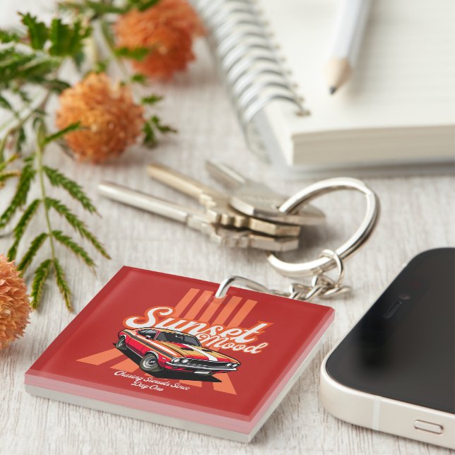 Sunset Mood Orange Aesthetic Tee Keychain (Front Right)